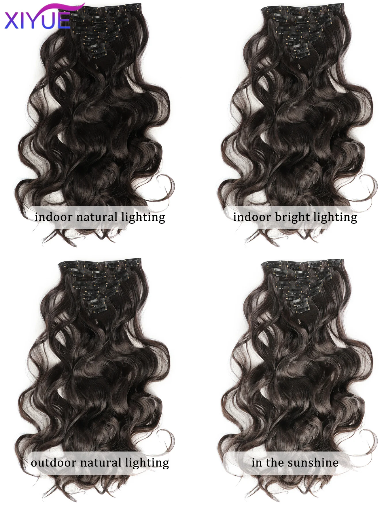 7Pcs/Set 16 Clips Hair Extension Black Long curly hair Natural Hair Ombre Hairpiece Heat Resistant Fiber For Women Hairstyle