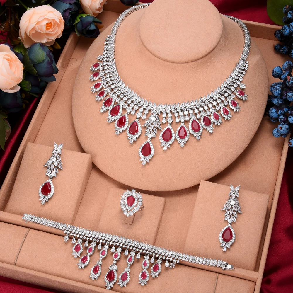 

Siscathy Classic Fashion Luxury Zircon Waterdrop Pendant Necklace Wedding Jewelry Set For Women Bride Engagement Accessories