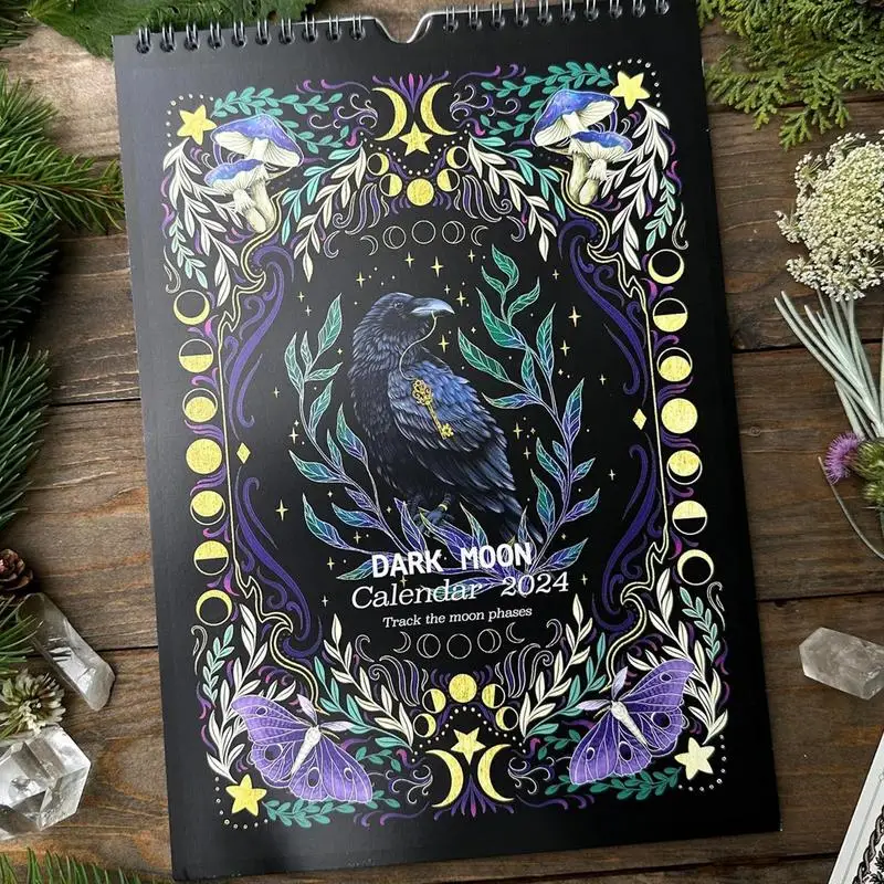 2024 Wall Calendar 12 Month Dark forest 2024 Lunar Calendar 12 Months Waterproof Hangable Cardboard Monthly Calendar with