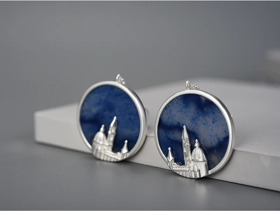 Silver Handmade Vintage Embossed Florence Cathedral Design Earrings