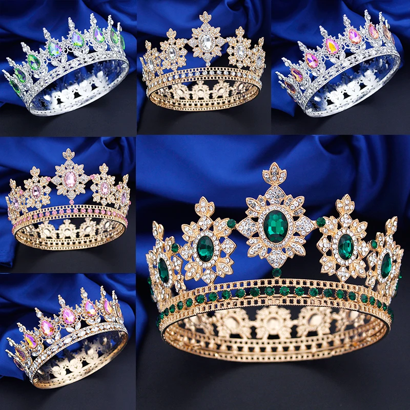 

Baroque Royal Queen King Round Tiaras and Crowns for Bridal Wedding Crown Headdress Bride Diadem Birthday Gift Accessories