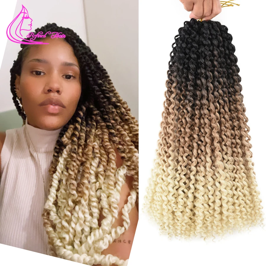 

Passion Twist Hair Crochet Braids Synthetic Curly For Goddess Locs Water Wave Braiding Hair Extensions Ombre Brown Honey Blonde