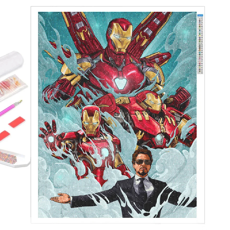 Iron Man diament malarstwo 5D pełny zestaw wierteł Marvel diament mozaika ściegu rękodzieła Rhinestone Art prezent do dekoracji domu