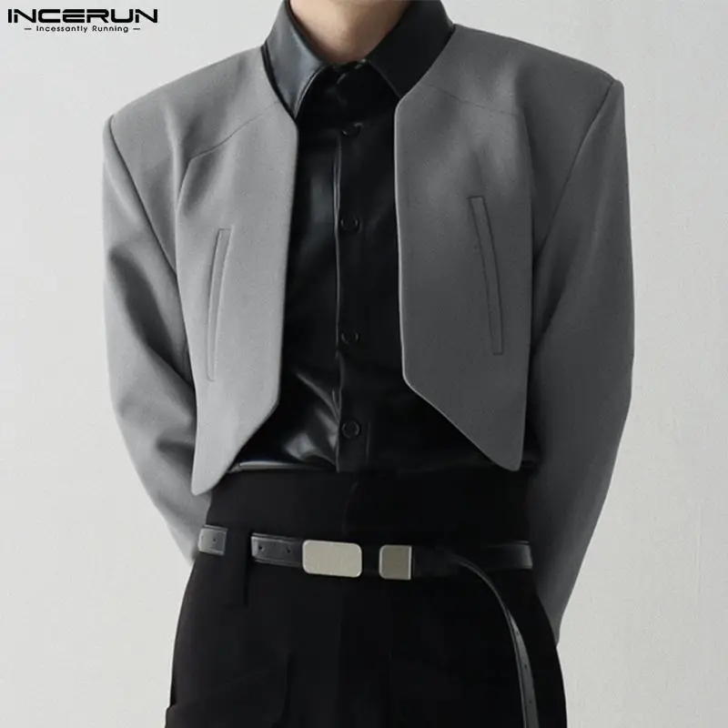 Men Blazer Solid Color Open Stitch Long Sleeve Streetwear Casual Irregular Suits Fashion Thin Crop Coats S-5XL mens blazer