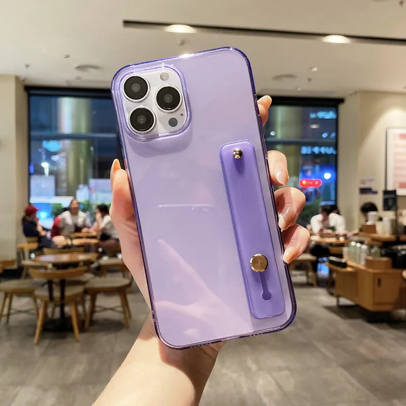 LITBOY Transparent Candy Color Phone Case For iPhone X XR XS MAX 7 8 Plus 13 12 11 Pro Max mini Wrist Strap Soft Silicone Covers iphone 11 clear case