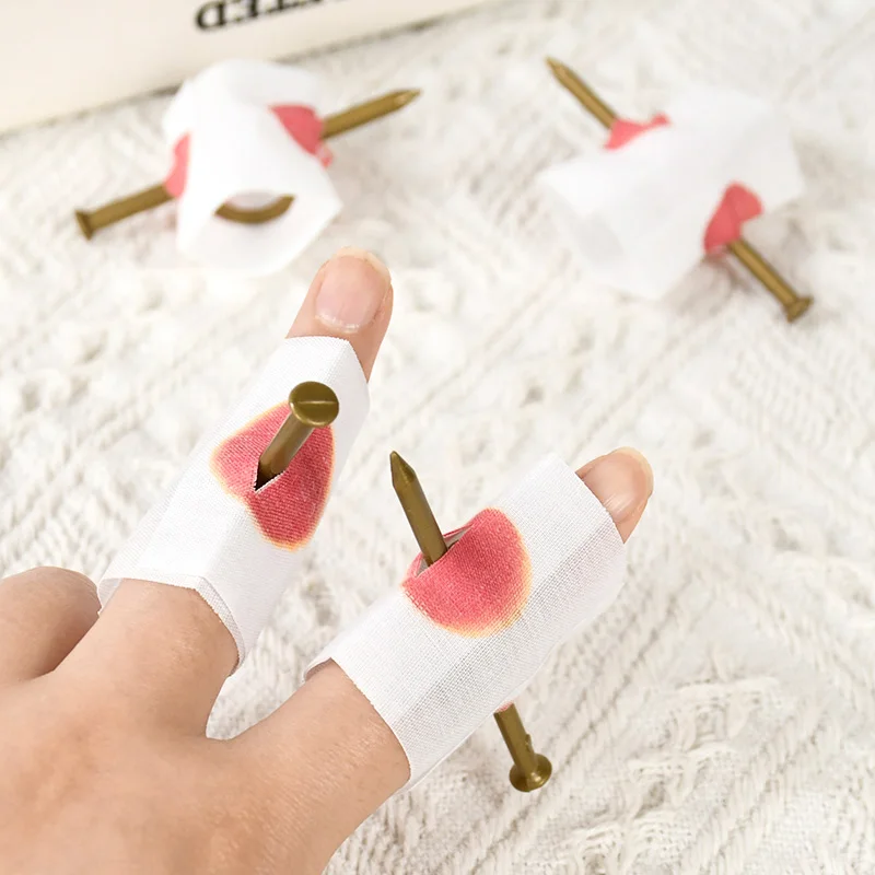 5pcs Halloween Fake Nail Through Finger Prank Toys Scary Magic Toy Funny Bloody Nail Bandage April Fool's Day Trick Joke Toy
