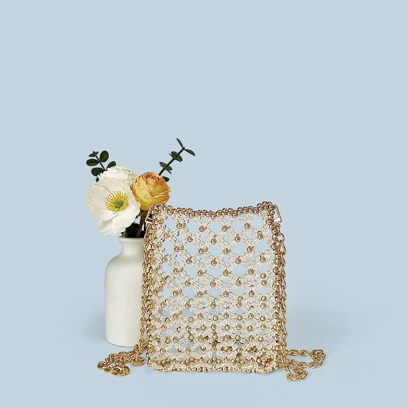 NEW Women Handmade Bead Bag Hand-Woven Handbags Unique Designer Shoulder Ladies Party Bag Phone Purses and Handbags