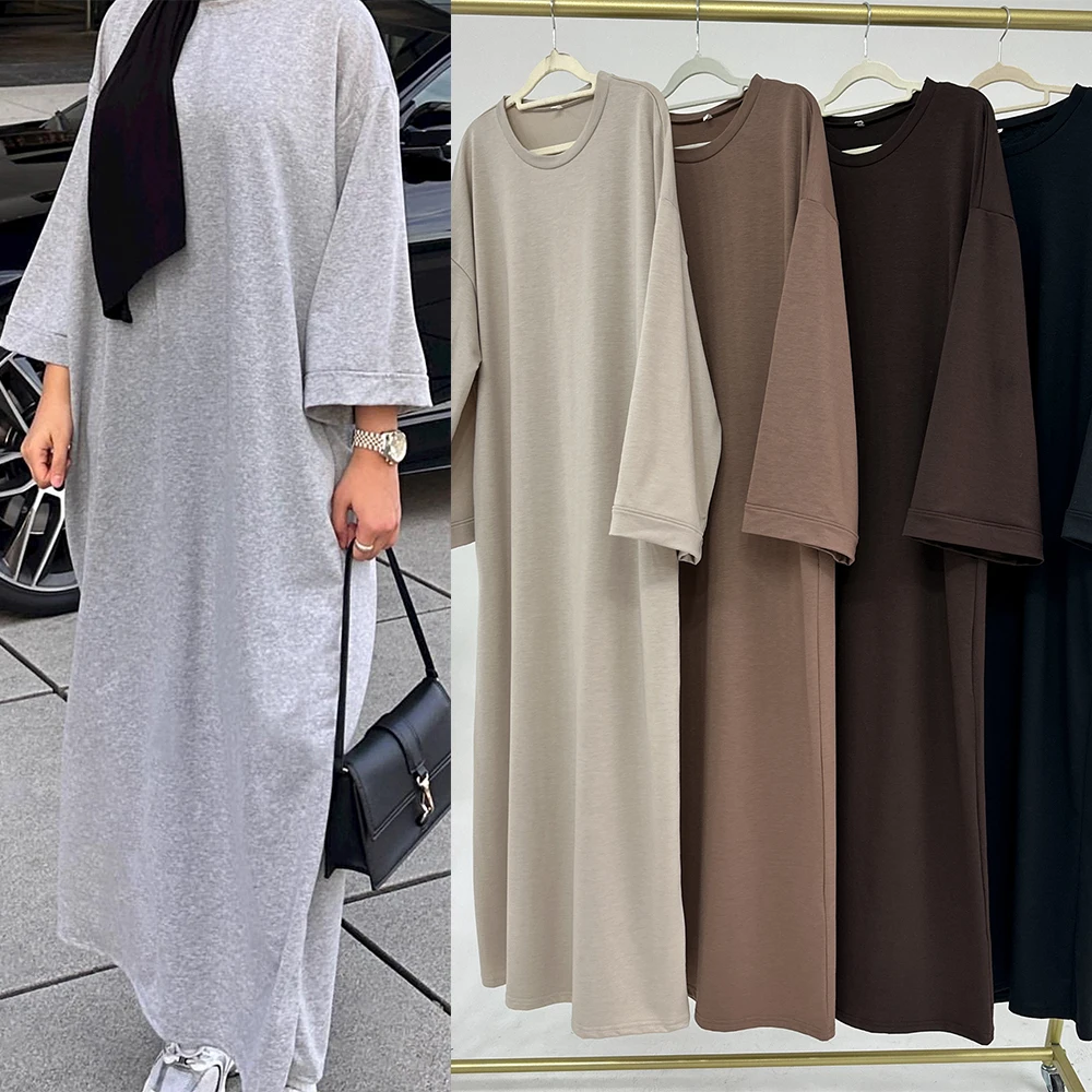 

Loose Abaya Plain Sweatshirt Dress for Women Muslim Sporty Daily Wear Dubai Turkey Casual Hijab Robe Ramadan Eid Islamic Outfit
