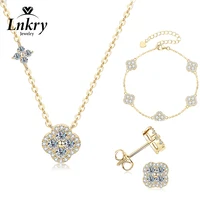 Collier, bracelet et boucles d'oreilles Lnkry en moissanite 2,5 mm, or 14 carats, ensemble de bijoux trèfle à quatre feuilles pour couples, cadeau de mariage 1