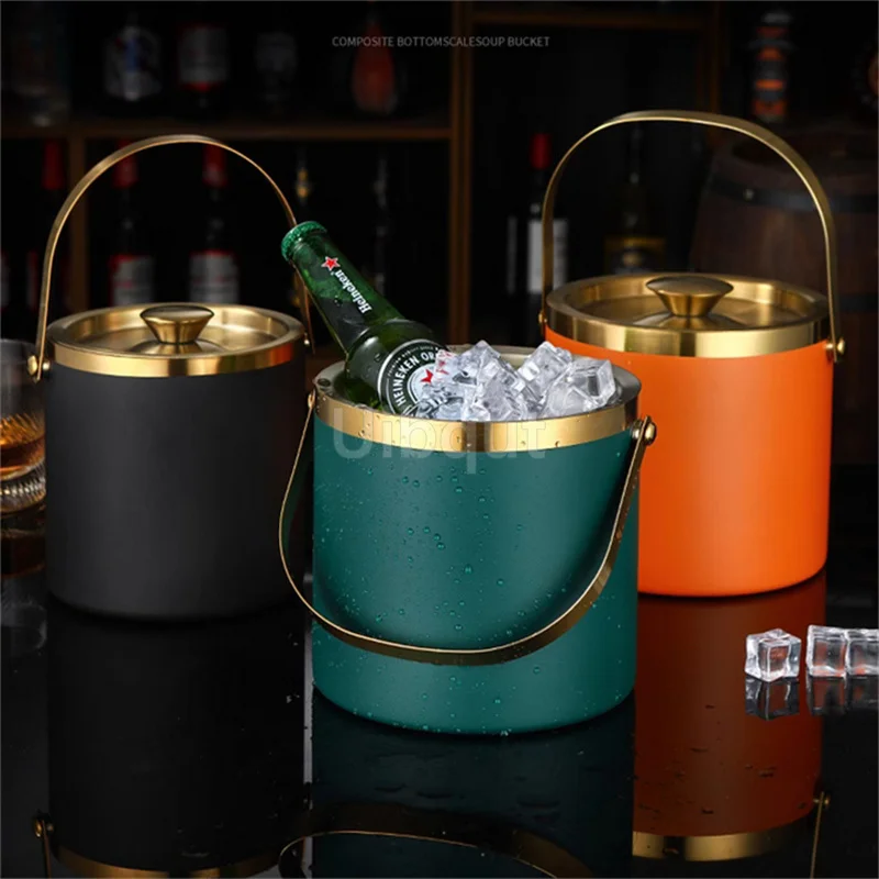 2L/3L Stainless Steel Ice Bucket Portable Double Wall Insulated with Lid Hotel wine Champagne whiskey Beverage beer tools,ice bucket