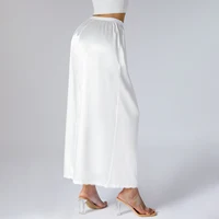 Jupe mi-longue à taille élastique et doublure intérieure pour femme, couleur unie, en satin, jupon long pour dames, blanc/noir/jaune 2