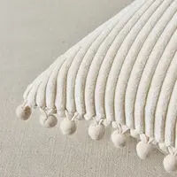 Corduroy Striped Cushion Cover with Pom Pom Solid Boho Throw Pillow Case Decorative Pillows for Sofa Bed Beige Lumbar Cushion 2