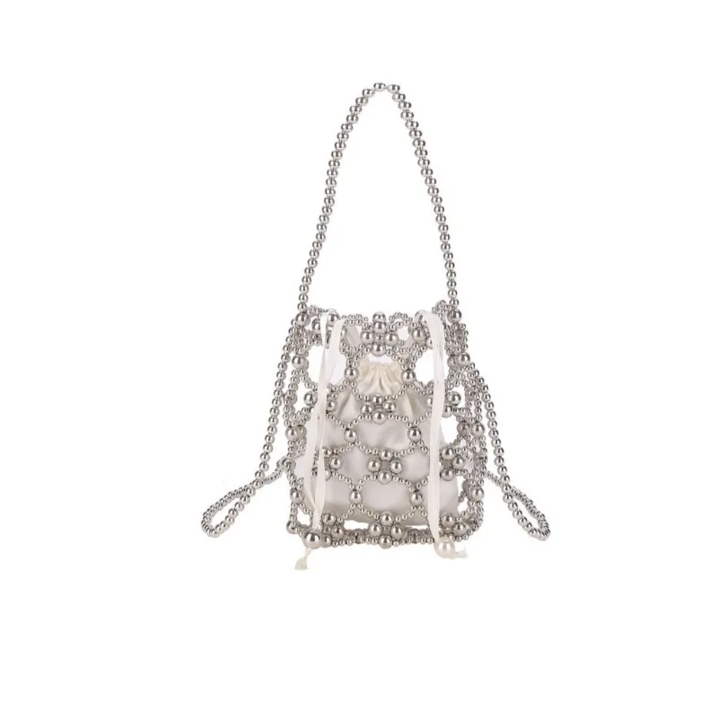Summer New Hollow Pearl Handheld Womens Bag Diy Handmade Beaded Handheld Bag Small Mini Phone Bag New