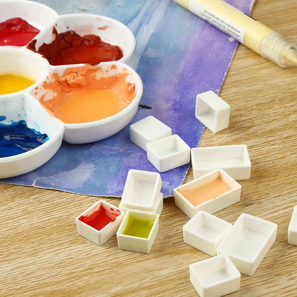 6/12/14/24pcs Empty Full/Half Pans White Half Pans Paint Plastic Watercolor Paint Grid Half Artists Palette Art Supplies