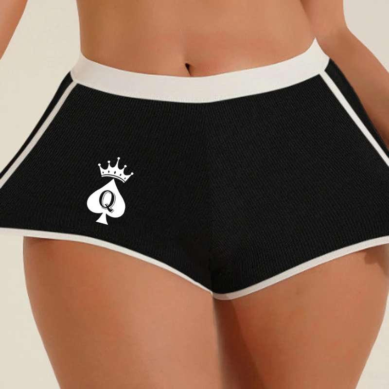 Queen of Spades Women\'s Sexy Boyshort Seamless Solid Color Mid-rise Women\'s Boxers Abdominal Lifting Hip Sports Youth Underwear