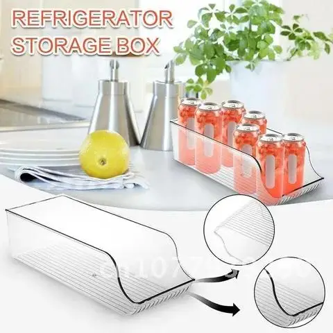 

Bins Organizer Refrigerator Can Soda Dispenser Beverage Transparent Holder For Fridge Freezer Kitchen Storage Container Cabinets