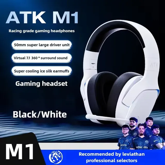 ATK M1 Game Headset Three Mode Wireless Headworn PS5  PC Gaming Headset Microphone Virtual 7.1 Surround Noise Reduction Headset