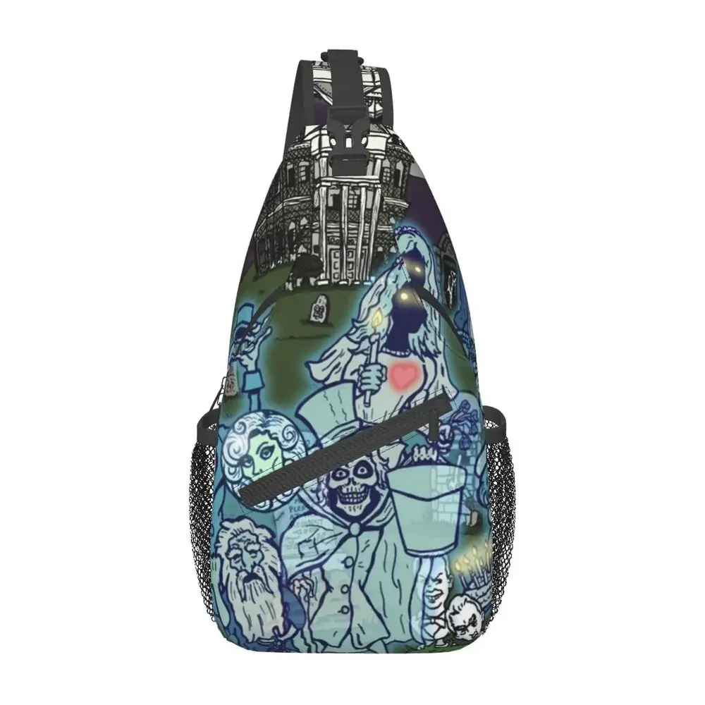

Haunted Mansion Grinning Ghosts Sling Chest Bag Custom Halloween Shoulder Crossbody Backpack for Men Travel Hiking Daypack