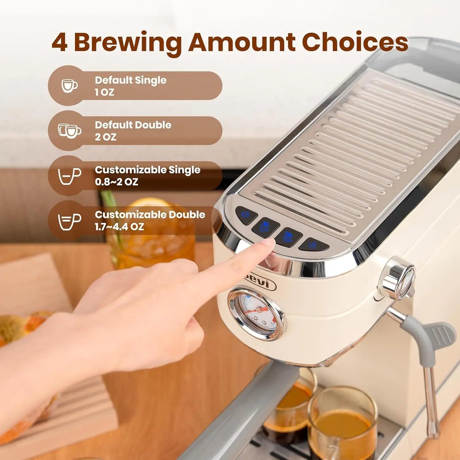 Gevi 20 Bar Espresso Machine with Burr Grinder and 35 Grind Levels for Latte and Cappuccino