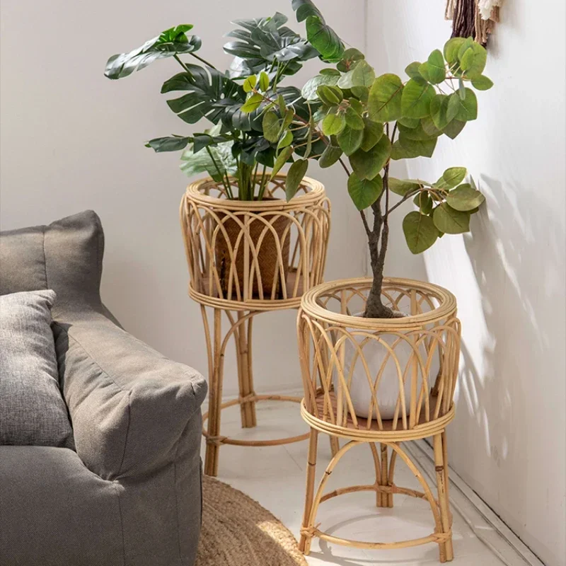 Ins Rattan Stand for Flowers, Floor Type, Indoor Plant Shelves, Homestay Decoration, Stable and Durable Rack for Plants