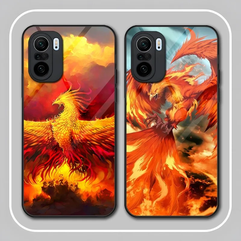 The Rising Fire Phoenix Bird Phone Case Glass Per Xiaomi Pocof3 11 11T 10 13 12Pro Lite Redmi Note 10 9 8 Pro 9T 9A Pocox3Pro