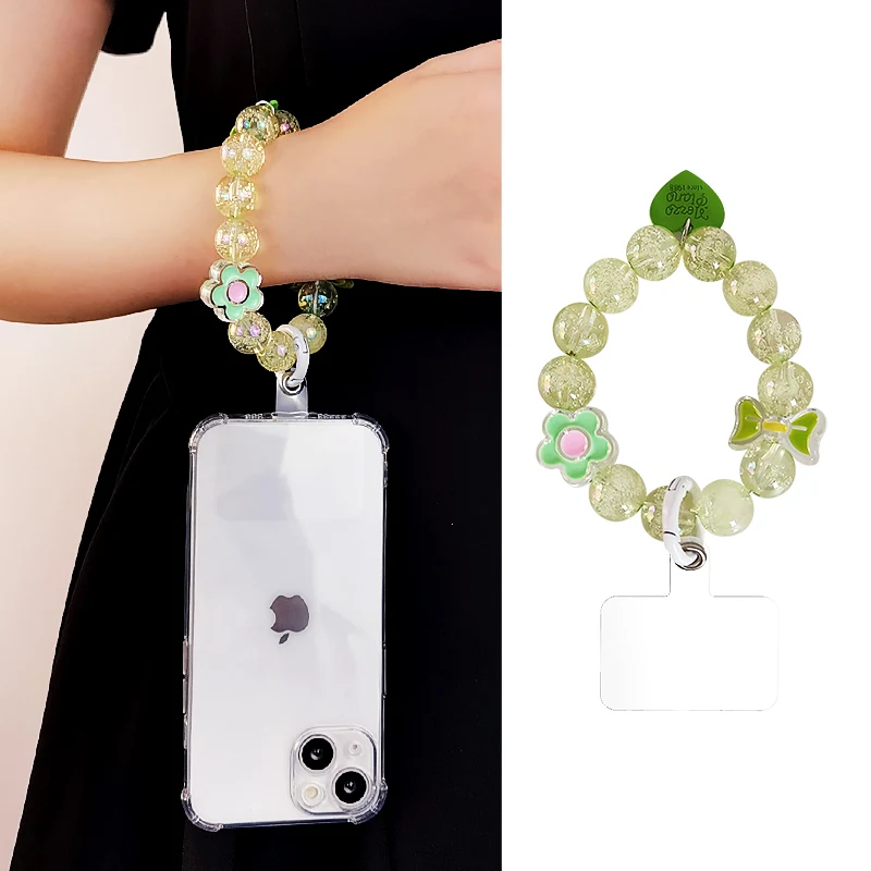 Short Wrist Hand-beaded Lanyard Chain Mobile Phone Lanyard Crystal Bubble Ball Bead Pendant Phone Universal Anti-lost Lanyard