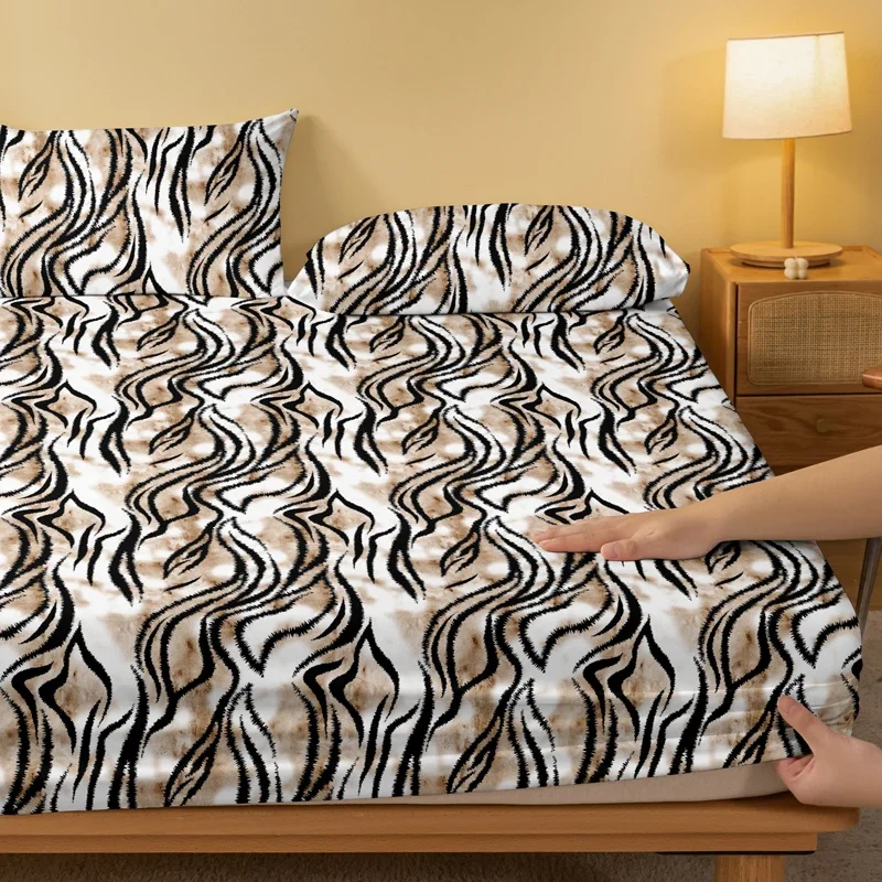 1 Simple modern Curve Geometry printed matte Fitted Sheet, bedroom printed bed cover, bedding (excluding pillowcases) 3
