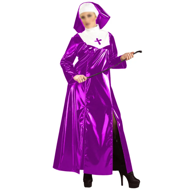 Glossy PVC Nun Dress with Nun Headgear 2