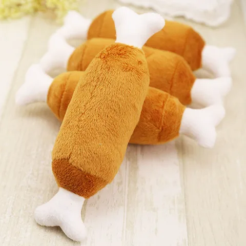 Quality Pet Puppy Plush Toys Chicken Leg Bone Toys Double Bones Solid Color Pet Play Chew Toys