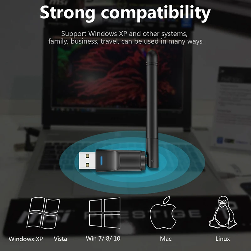 【MT7601 미니 USB WiFi 어댑터 150Mbps 무선 네트워크 카드 RTL8188 네트워크 카드 PC 데스크탑 노트북 2.4GHz용 Wi-Fi 수신기】