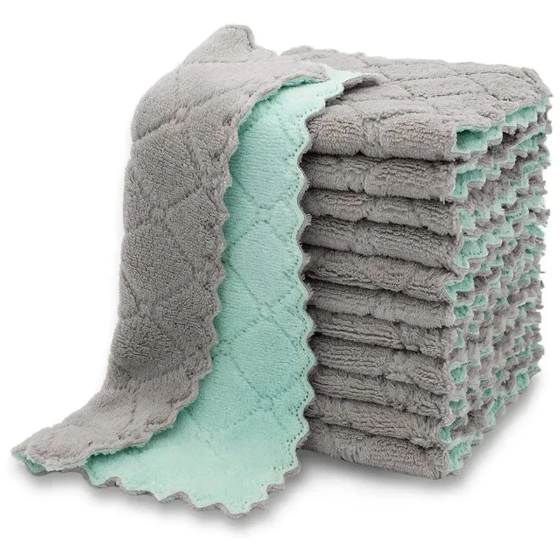 LMETJMA Kitchen Towel 10pcs Kitchen Cloth Dish Towels Super Absorbent Coral Velvet Dishtowels Nonstick Oil Washable Fast Drying JT224