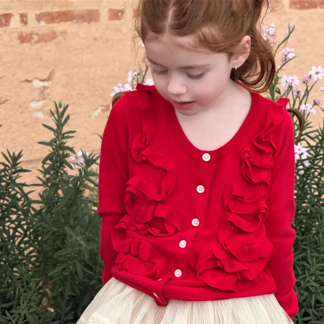 2026 봄 여름 신상 여아 러플 엣지 니트 긴팔 자켓 여아 자외선 차단 가디건 상의