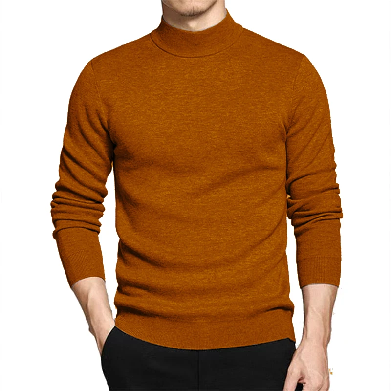 New Mens Long Sleeve Mock Neck Sweaters Casual Turtleneck Thermal Knitted Pullover Sweater Winter Outdoor Woolen Basic Knit Tops