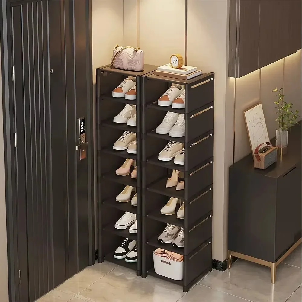 Adjustable Shoe Rack Multiple Layers Space-saving Dustproof 5/6/7/8 Stackable Sneaker Organizer Cabinet Wall Corner