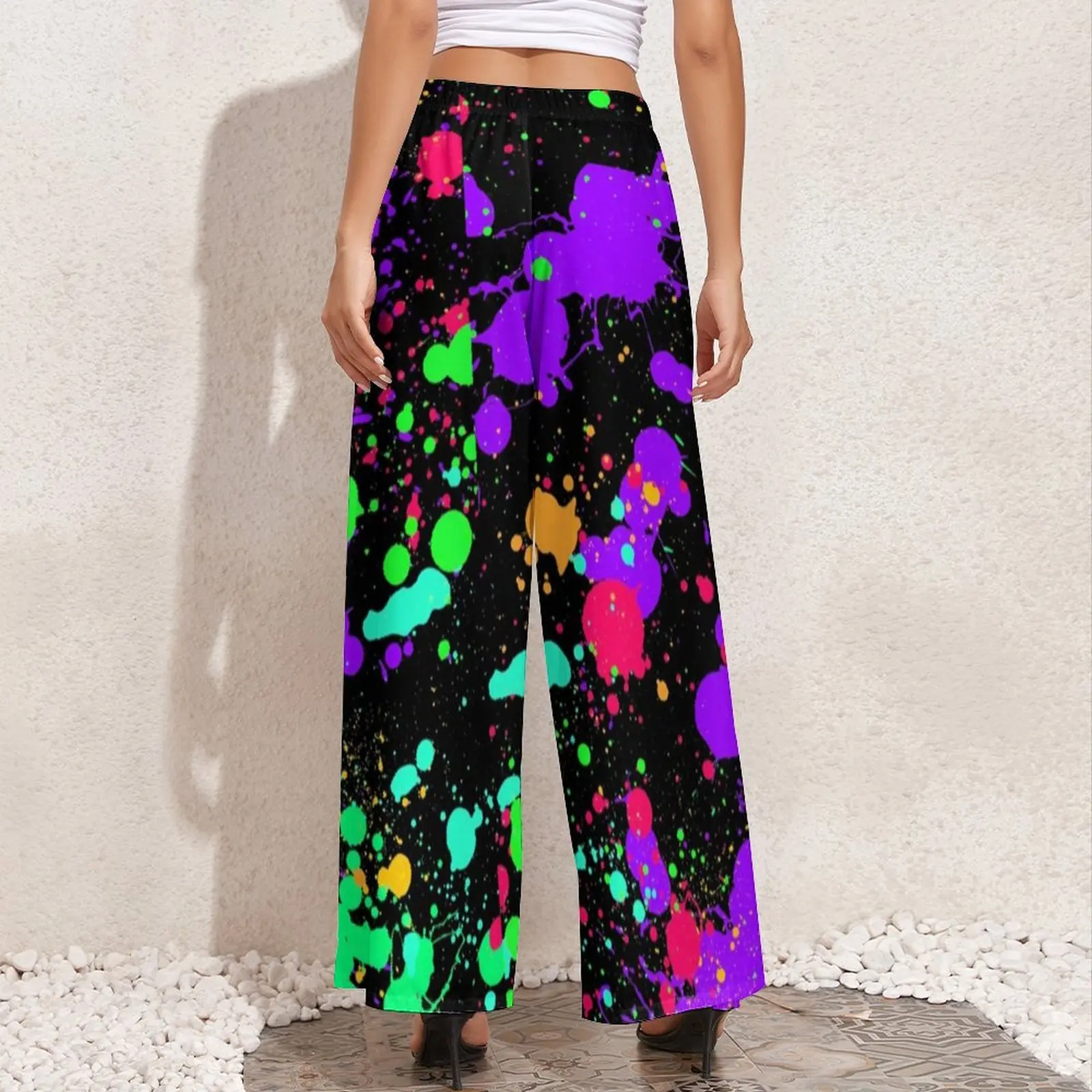 【MODERNIF】Lete Pigment Wide Pants Werables Terraced Wide Leg Ruched Flare Drawstring Pant