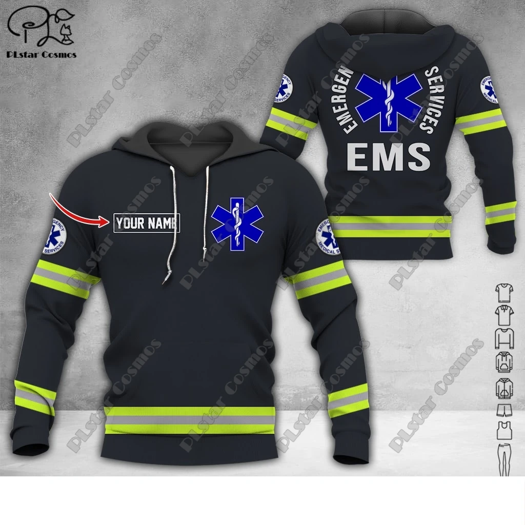 Custom Name EMS Emergency Medical Service Uniform 3D Printing Hoodie Street Women Men Pullover/Sweatshirt/Zip Hoodie A10