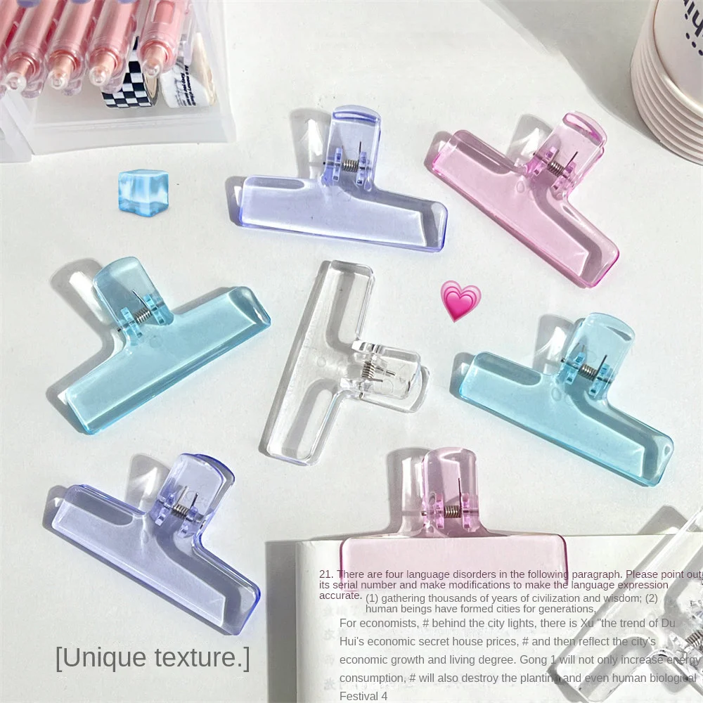 5Pcs High Appearance Transparent Jelly Folder Student Exam Paper Clip Acrylic Clear Long Tail Clip Ice Clear Storage