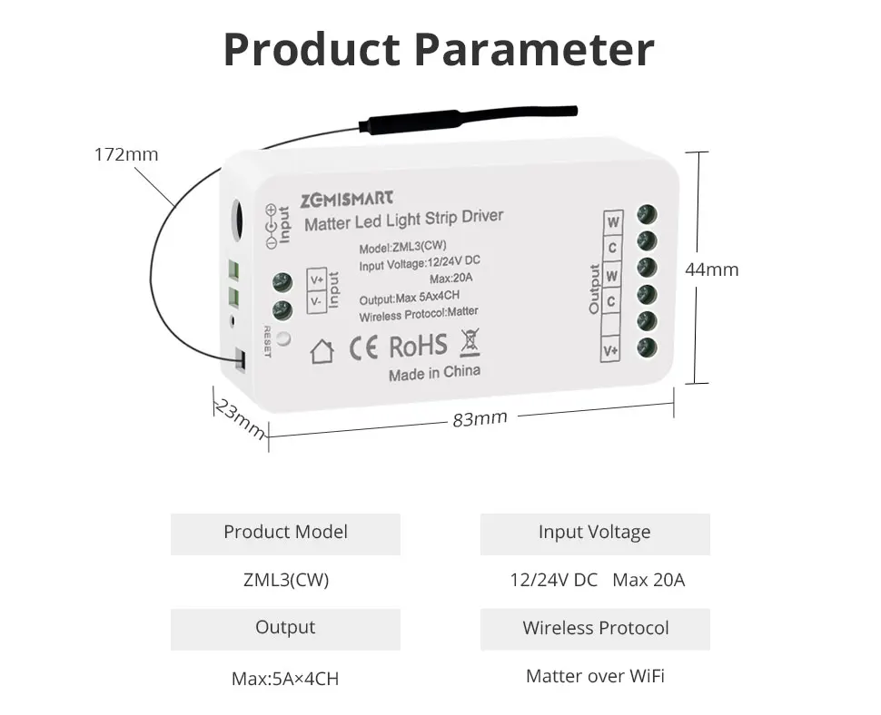 Zemismart Matter Over WiFi RGBCW CCT Led Strip Light Driver Smart Controller Wor