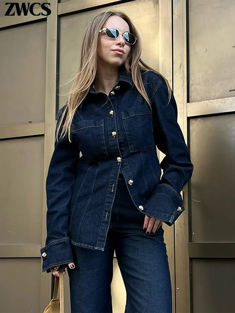 Fashion Denim Jackets Jeans Suit Women Street Lapel Single