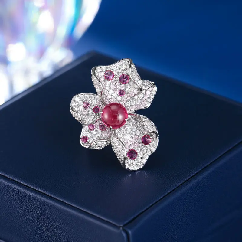 SUYU Women's Light Luxury Design Elegant Three-Dimensional Flower Ring Fashionable And Versatile Niche Design Sense Ring