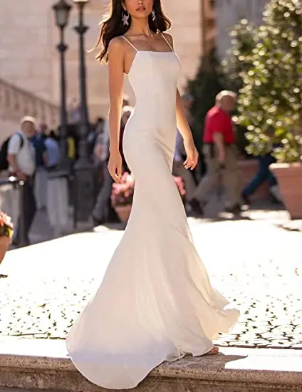 

Women's Chiffon Mermaid Bridesmaid Dress Spaghetti Strap Prom Dress Formal