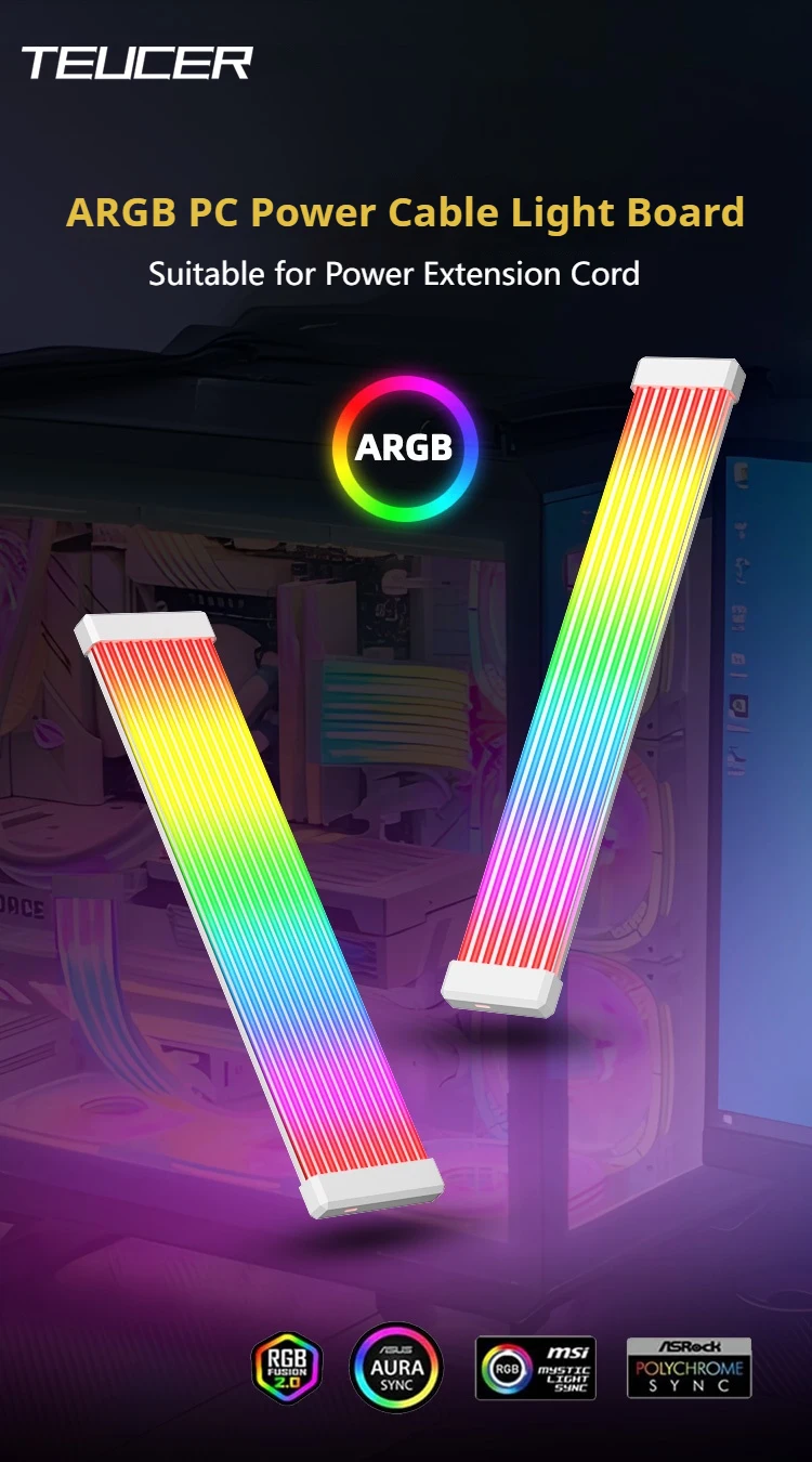 TEUCER AG-07 RGB Rainbow PC Addressable 5V 3Pin ARGB DIY Light Board for Motherb