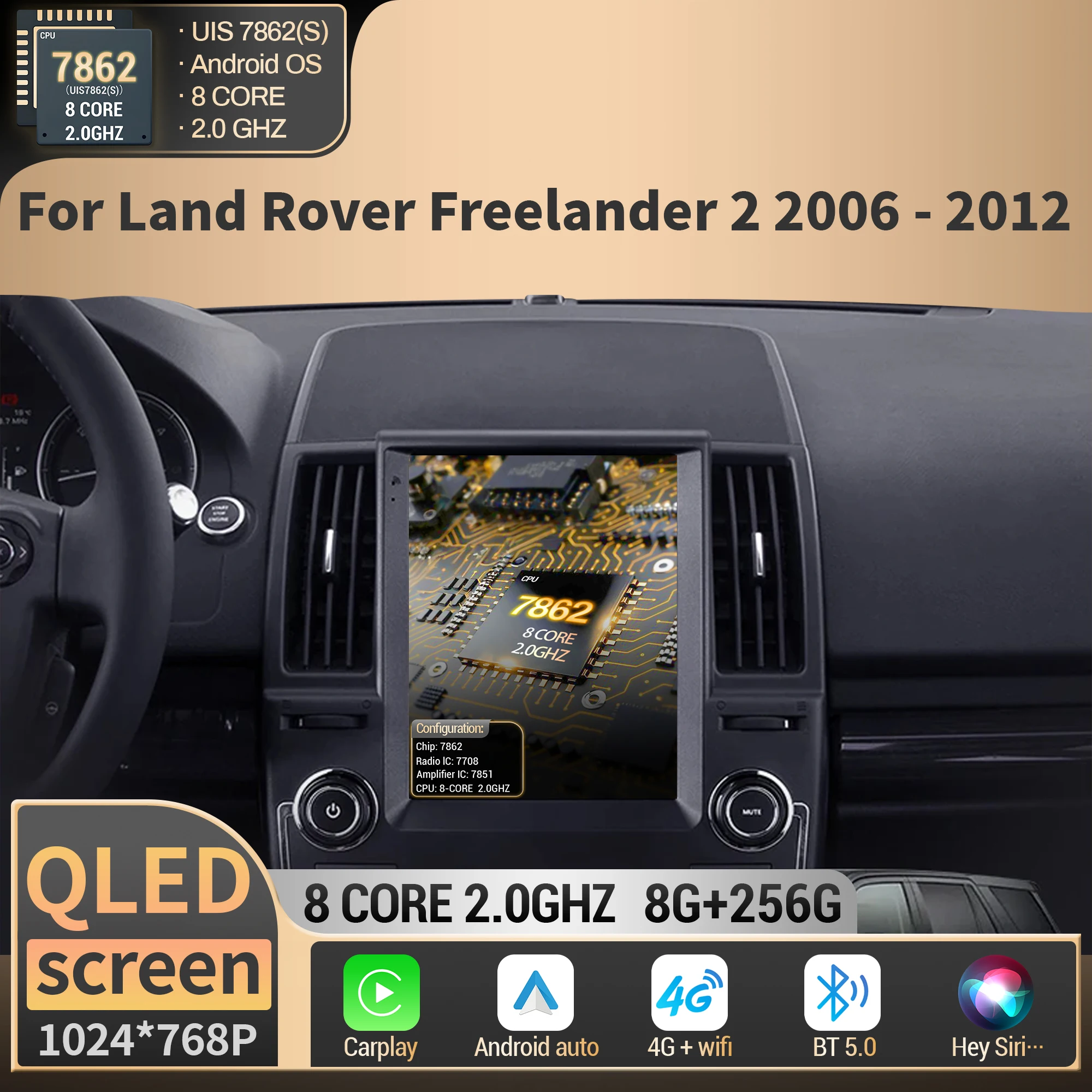 9,7 "para Land Rover Freelander 2 2006 2007 2008 2009-2012 Radio de coche Multimedia inalámbrico Carplay unidad principal de navegación pantalla QLED 1
