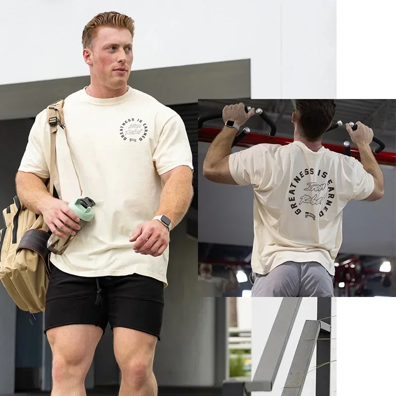 Gym Fitness T-shirt Summer New Loose Large Men Short Sleeve IR Rhino Muscular Tee Fitness Joggers Crew Neck T Shirt Tops 2