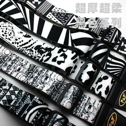 Premium Ultra Thick Black and White Guitar Shoulder Strap - Heat Transfer Printed Design, Enhanced Comfort for Extended Play (Random color)