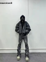 Mauroicardi Spring Oversized Vintage Black Faux Suede Leather jacket Men Zipper Fake 2 Piece Luxury Designer Clothes Hoodie 2024 2