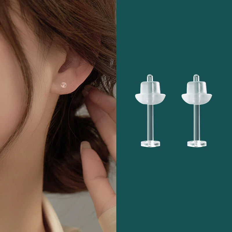 Hypoallergenic Plastic Earrings  Ear Stud Earrings Transparent - 1 Pair  Simple - Aliexpress