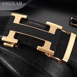 Belt men's crocodile belly layer cowhide automatic buckle business leisure young people genuine H belt
