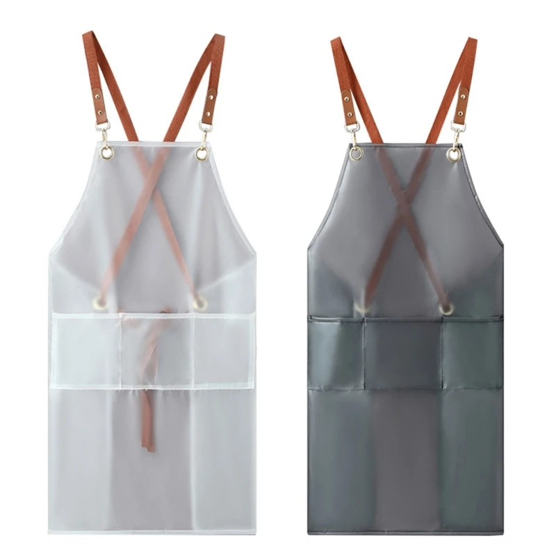 

67JB Halter Apron Oil-proof Overalls Household Kitchen Back TPU Cooking Apron