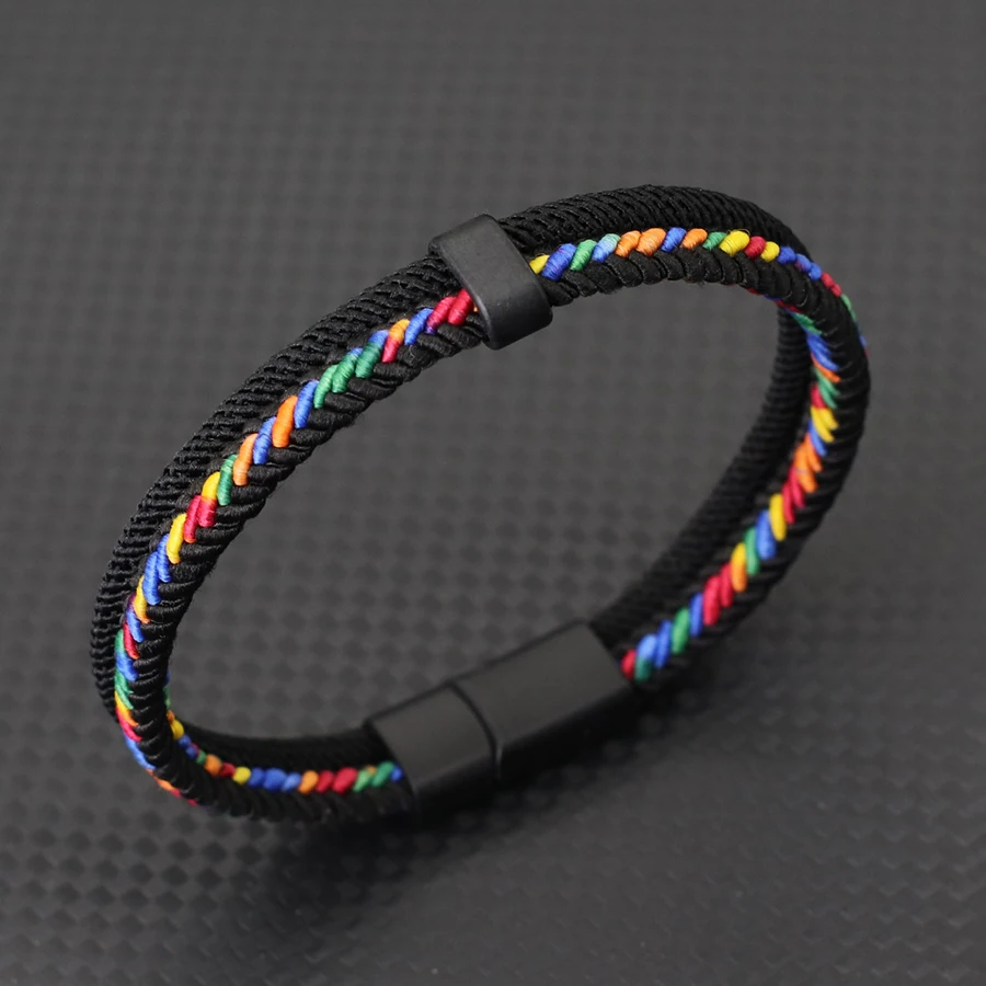 Handmade Fabric Mens Rope Bracelet with Magnetic Buckle